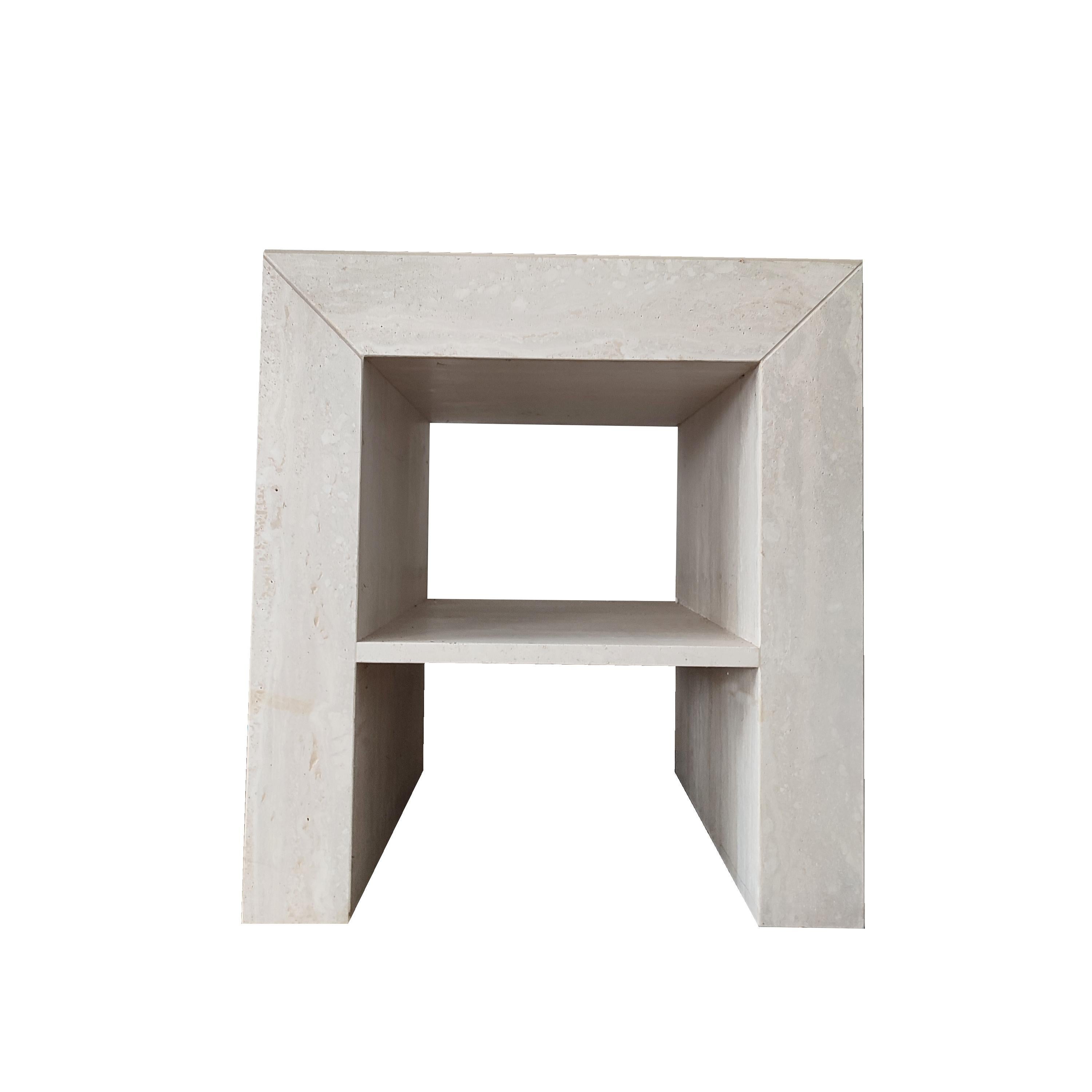 Hand-Crafted BAO Side Travertine Marble Design Table by Meddel Spain Joaquín Moll In Stock For Sale