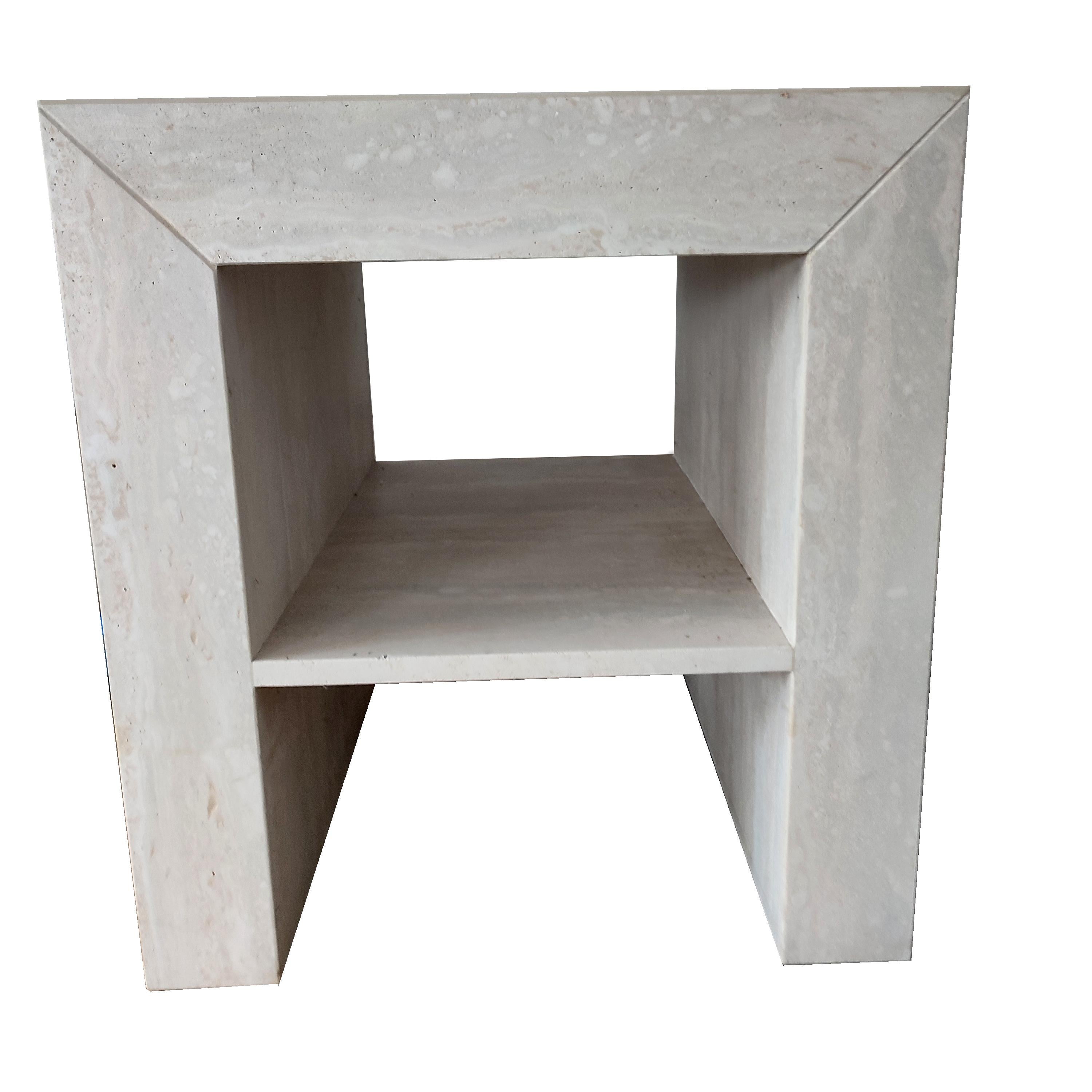 BAO Side Travertine Marble Design Table by Meddel Spain Joaquín Moll In Stock In Excellent Condition For Sale In VALVERDE DEL MAJANO, CL