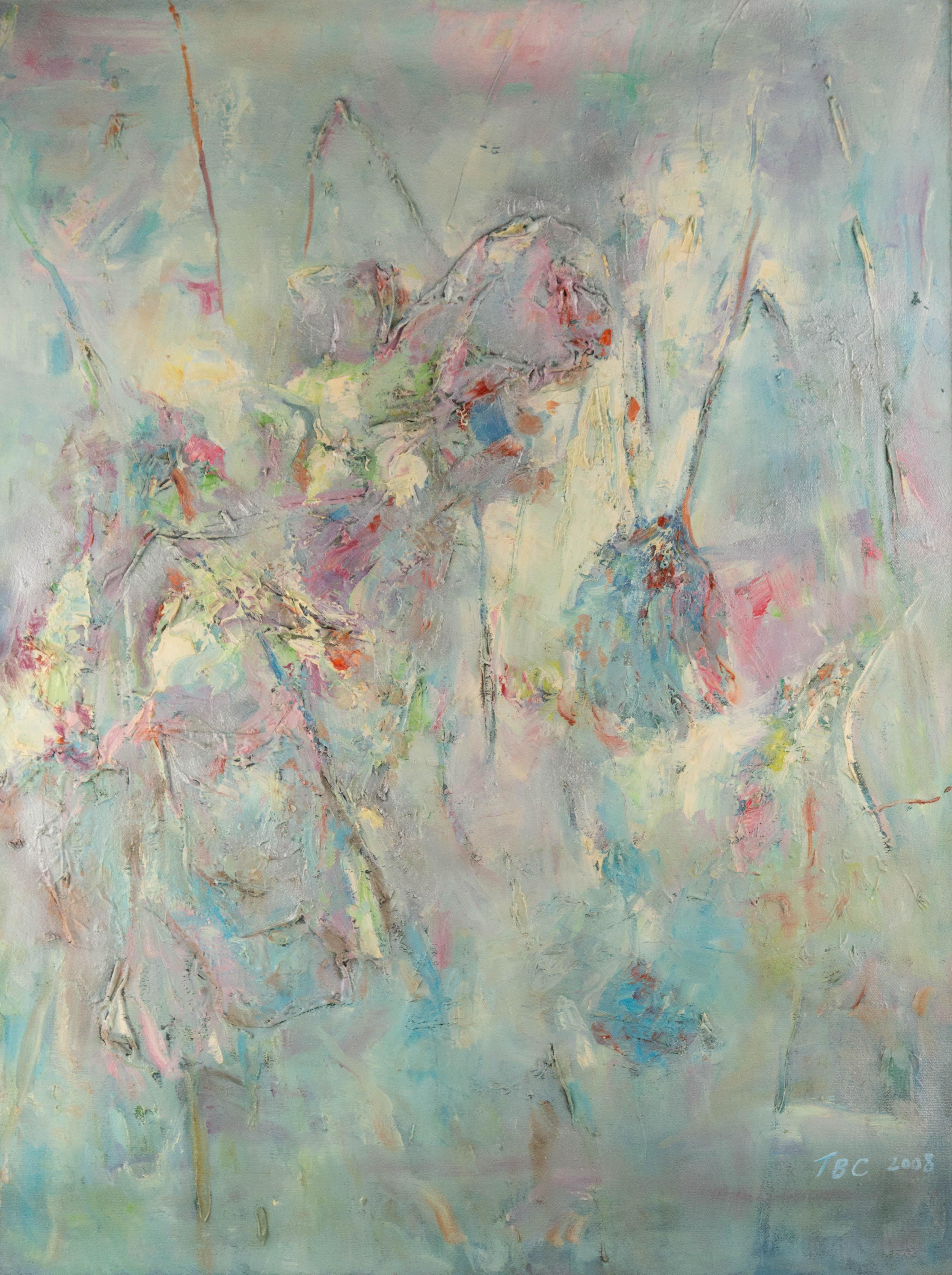 Baochun Tao Óleo original abstracto sobre lienzo "Las flores escoltan al loto"