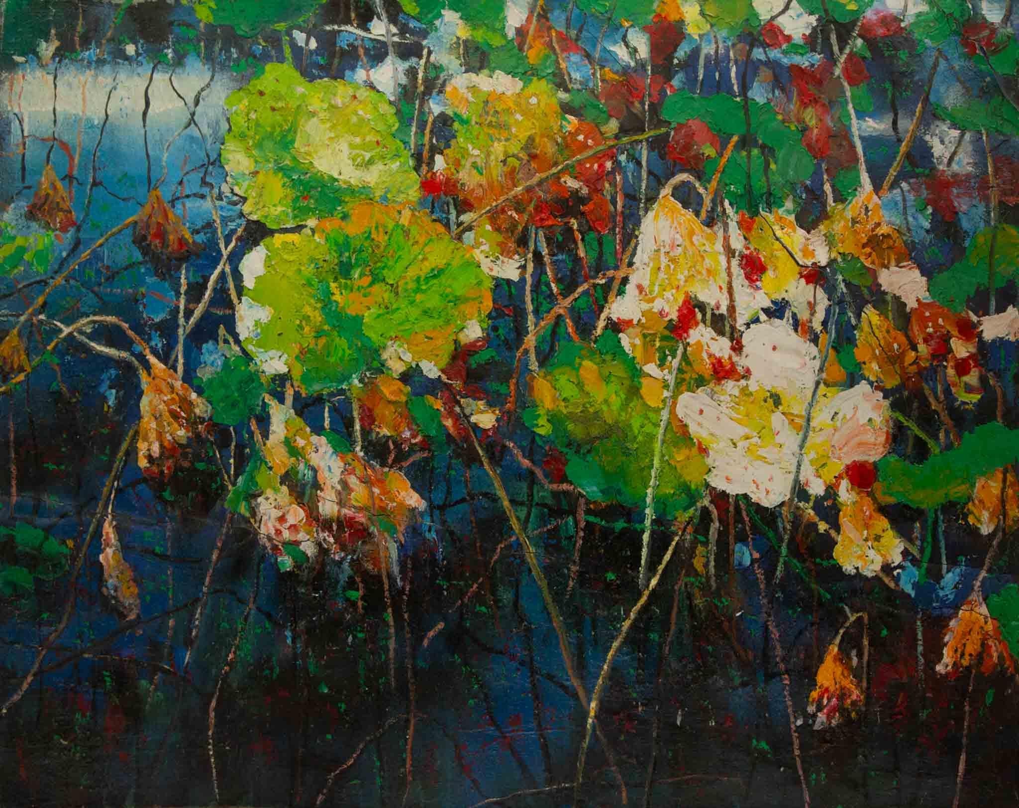 BaoChun Tao Landschaft, Original, Ölgemälde auf Leinwand, „Sonnenblauer Herbst II“