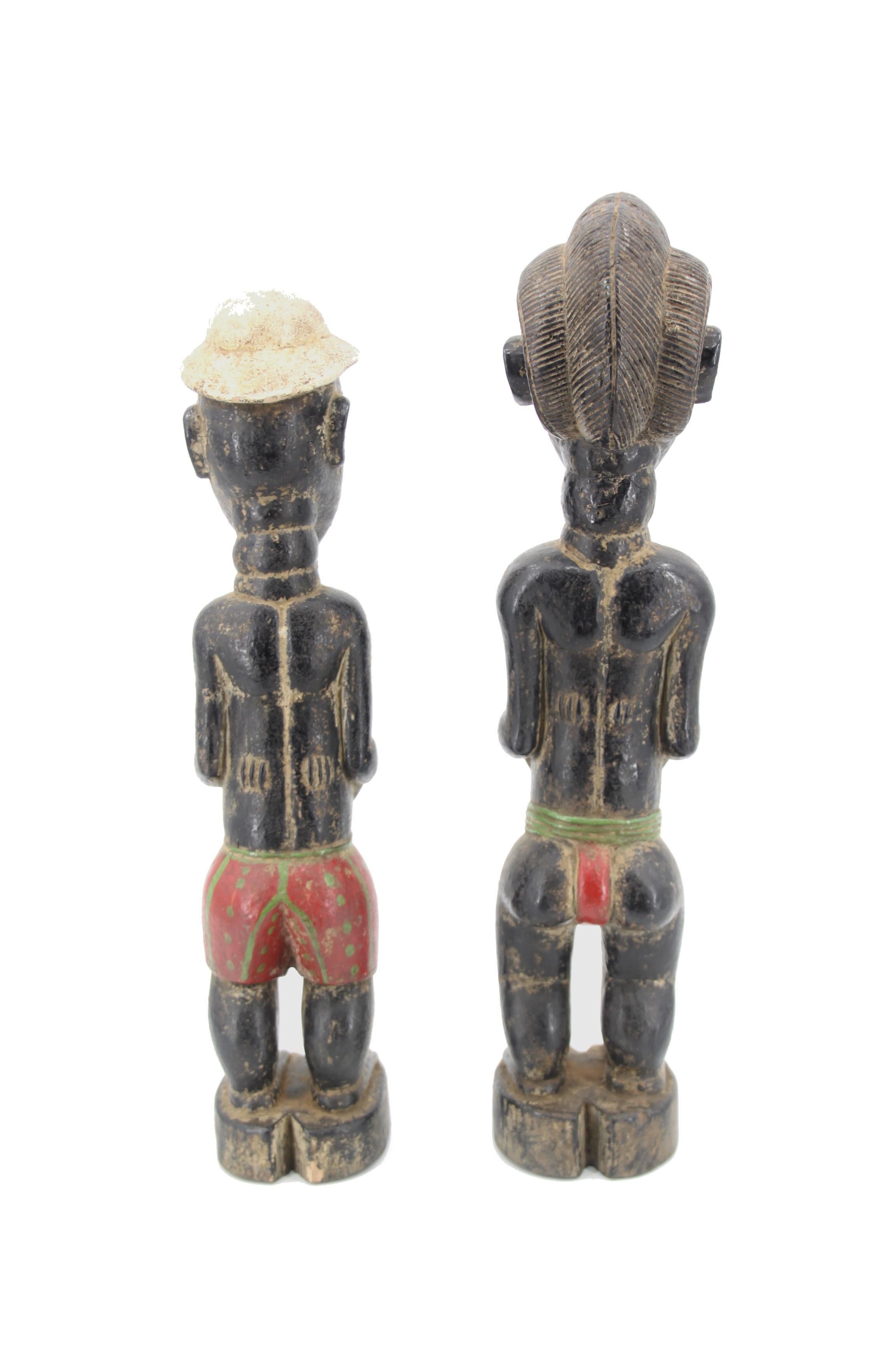 Tribal Baoulé  Statues en bois de la côte ivoire d'Afrique, lot de 2 en vente