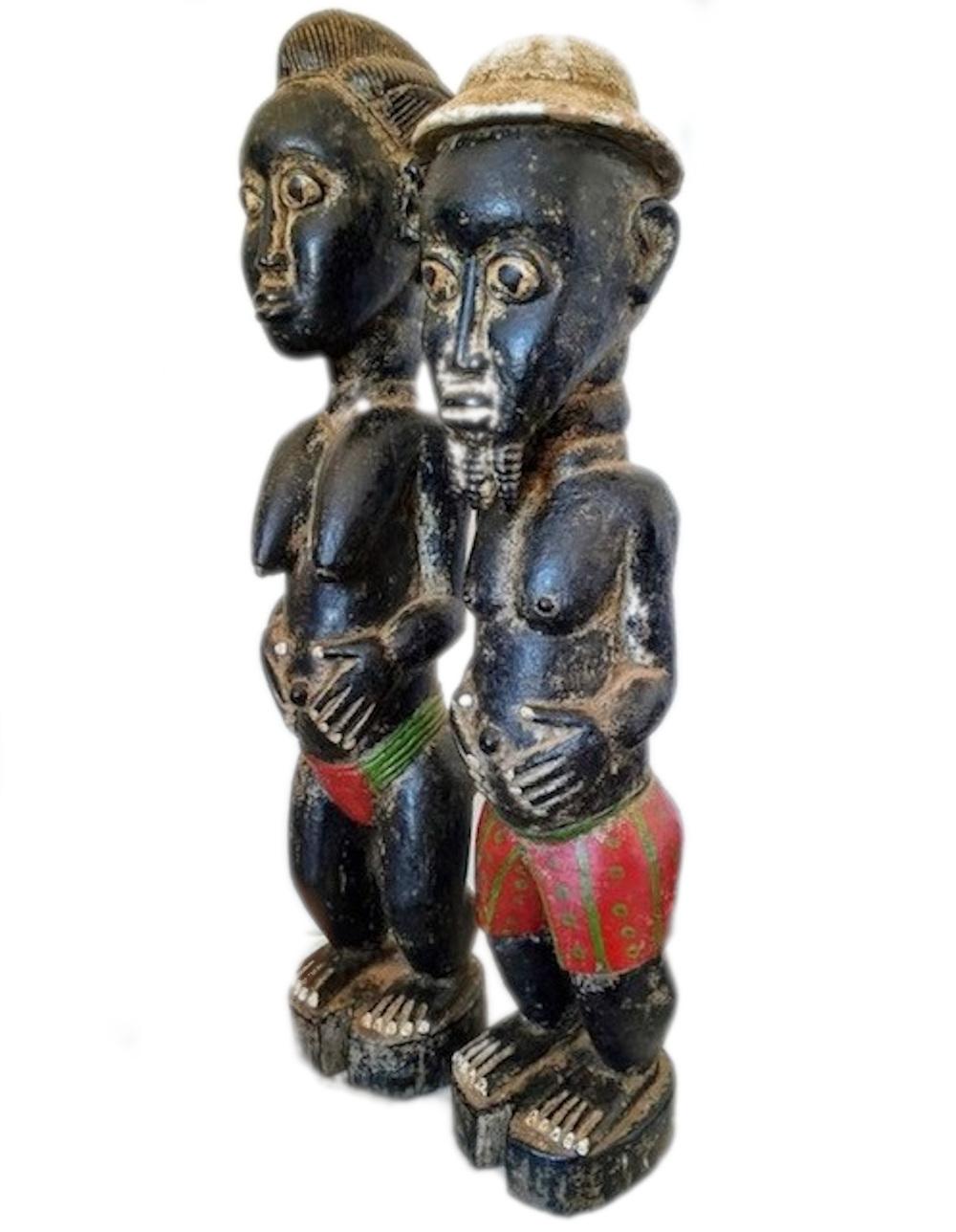 Carved Baoulé  Wooden Statues Africa Ivory Coast, Set of 2 For Sale