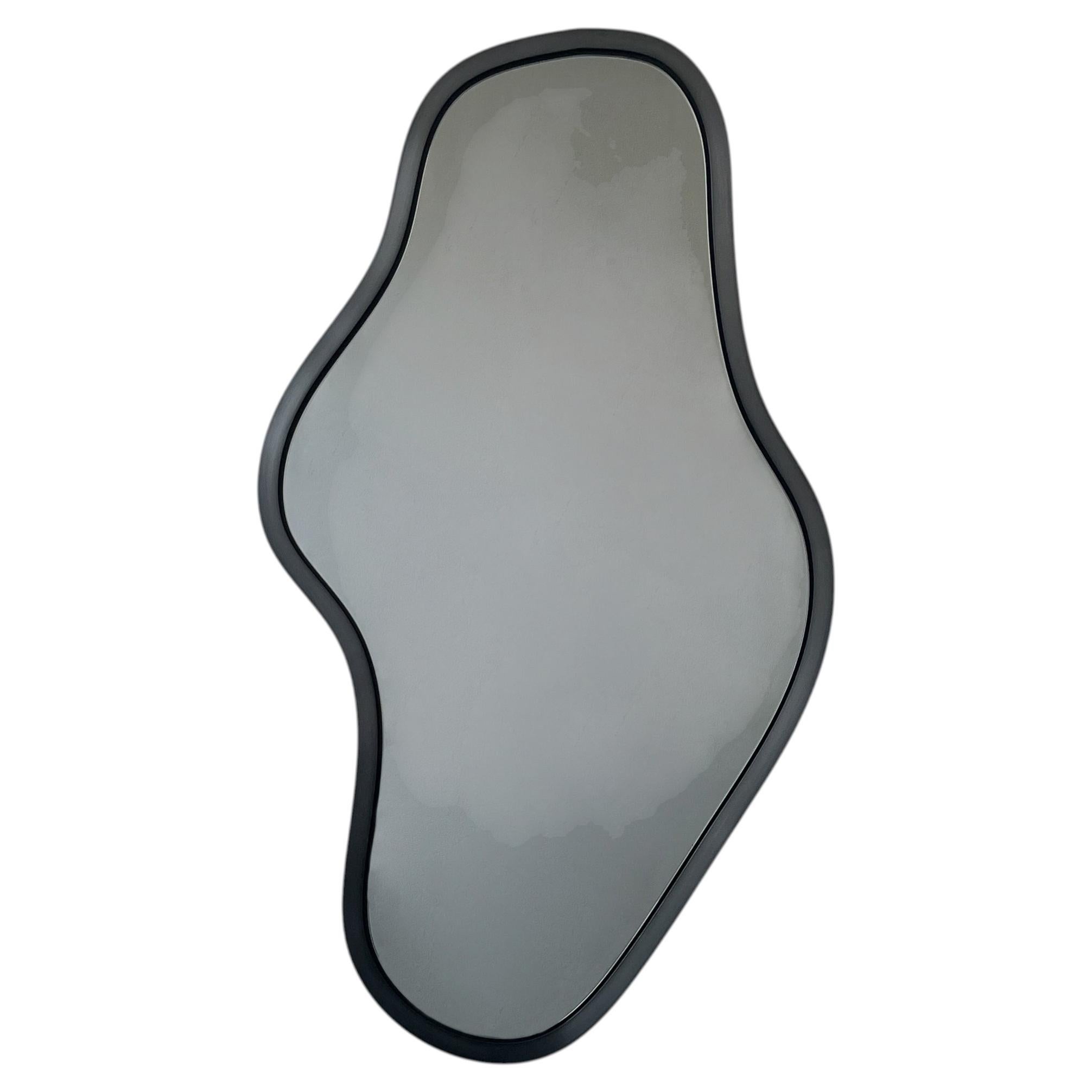 Bapa Freeform Organic Black Tinted Mirror with a Blackened Metal Frame For Sale