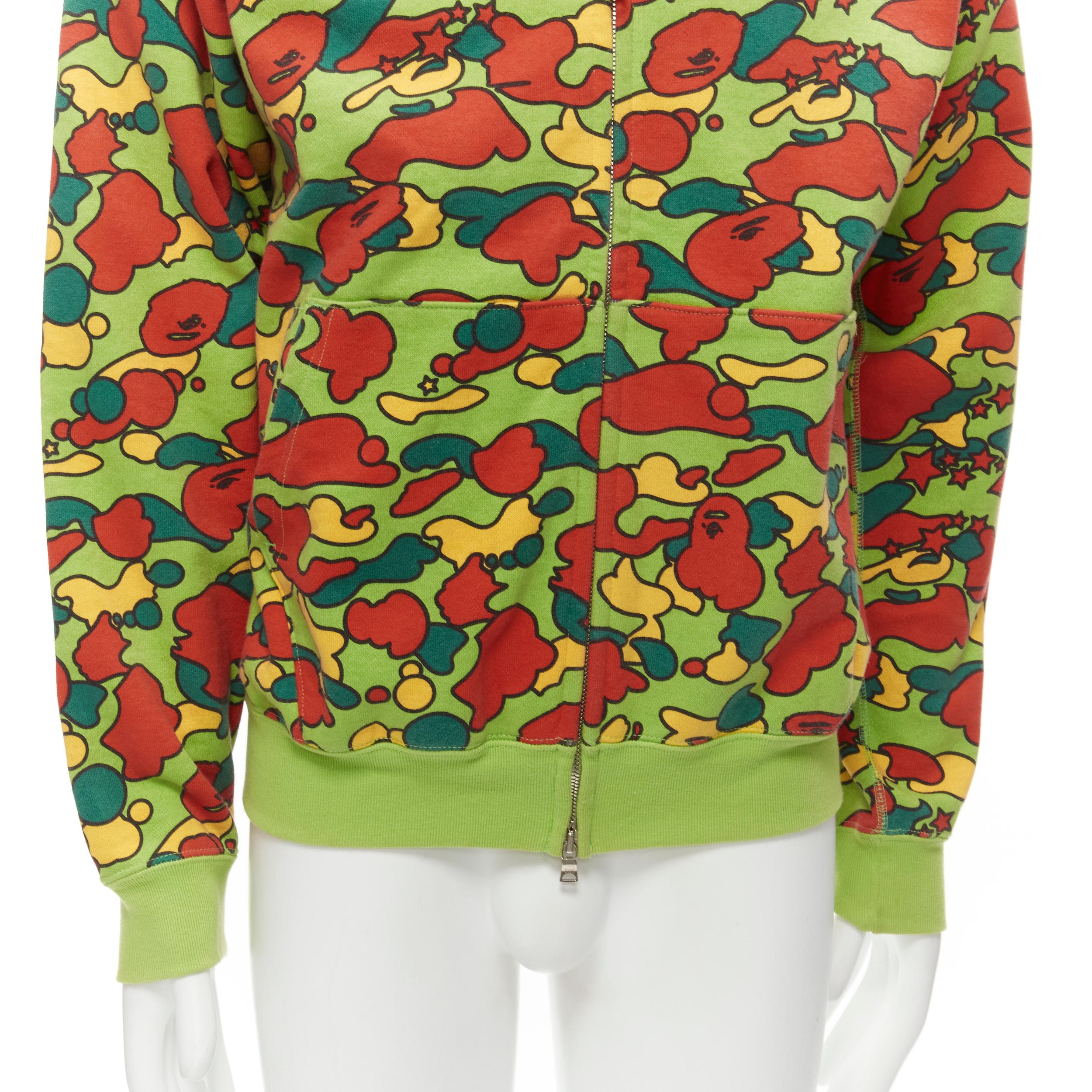 BAPE A BATHING APE Vintage green red yellow camo zip up hoodie M 5
