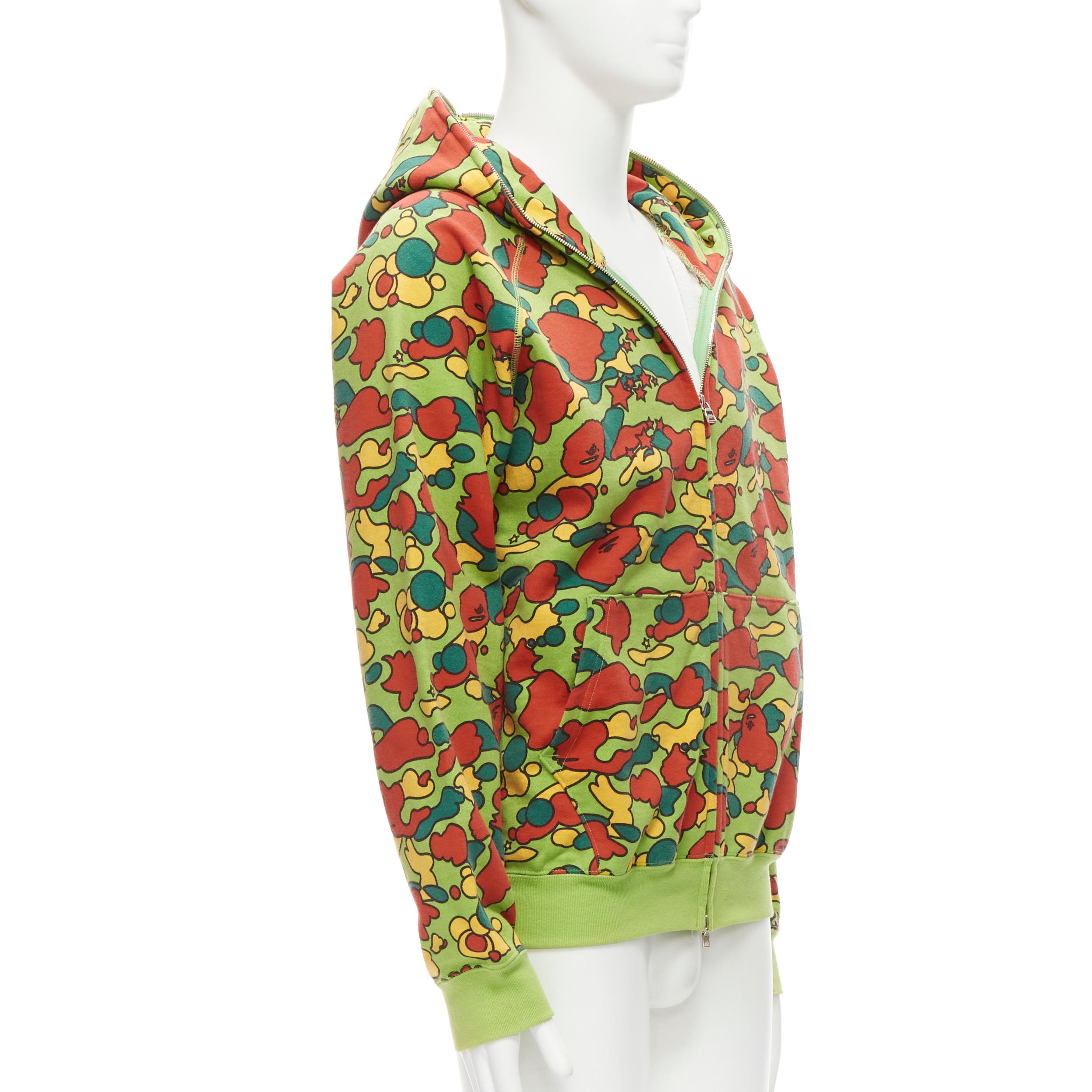 BAPE A BATHING APE Vintage green red yellow camo zip up hoodie M In Good Condition In Hong Kong, NT