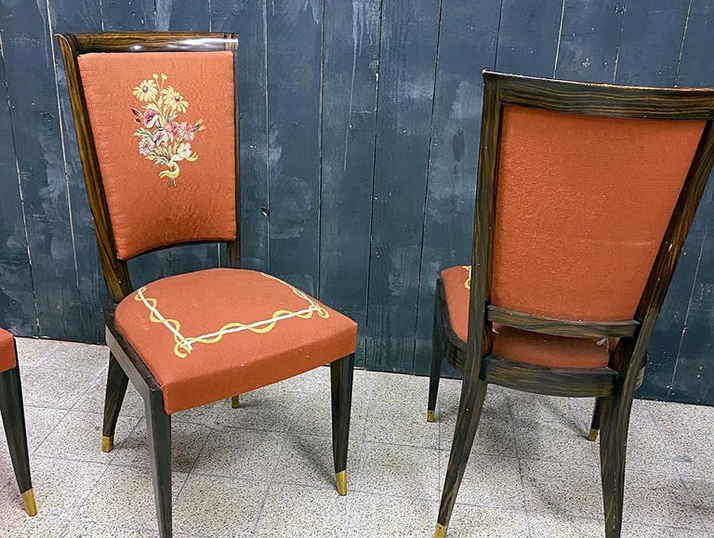 Art déco Baptisitin Spade - Ensemble rare de 8 chaises Art Déco en faux macassar, vers 1930 en vente