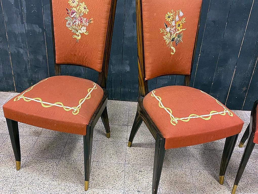 Peint Baptisitin Spade - Ensemble rare de 8 chaises Art Déco en faux macassar, vers 1930 en vente