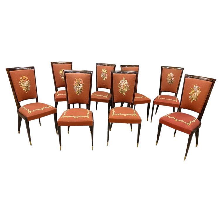 Baptisitin Spade Rare Suite of 8 Art Deco Chairs in 'Faux' Macassar circa 1930 For Sale