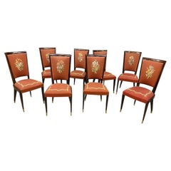 Baptisitin Spade Rare Suite of 8 Art Deco Chairs in 'Faux' Macassar circa 1930