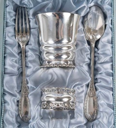Baptism Set, Consisting Of A Cup, Fork, Spoon, And Napkin Ring.