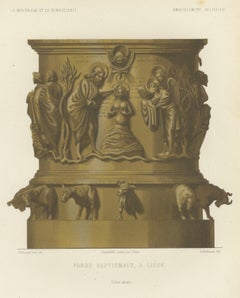 Pila bautismal de Lieja, cromolitografía antigua, Lacroix, 1851