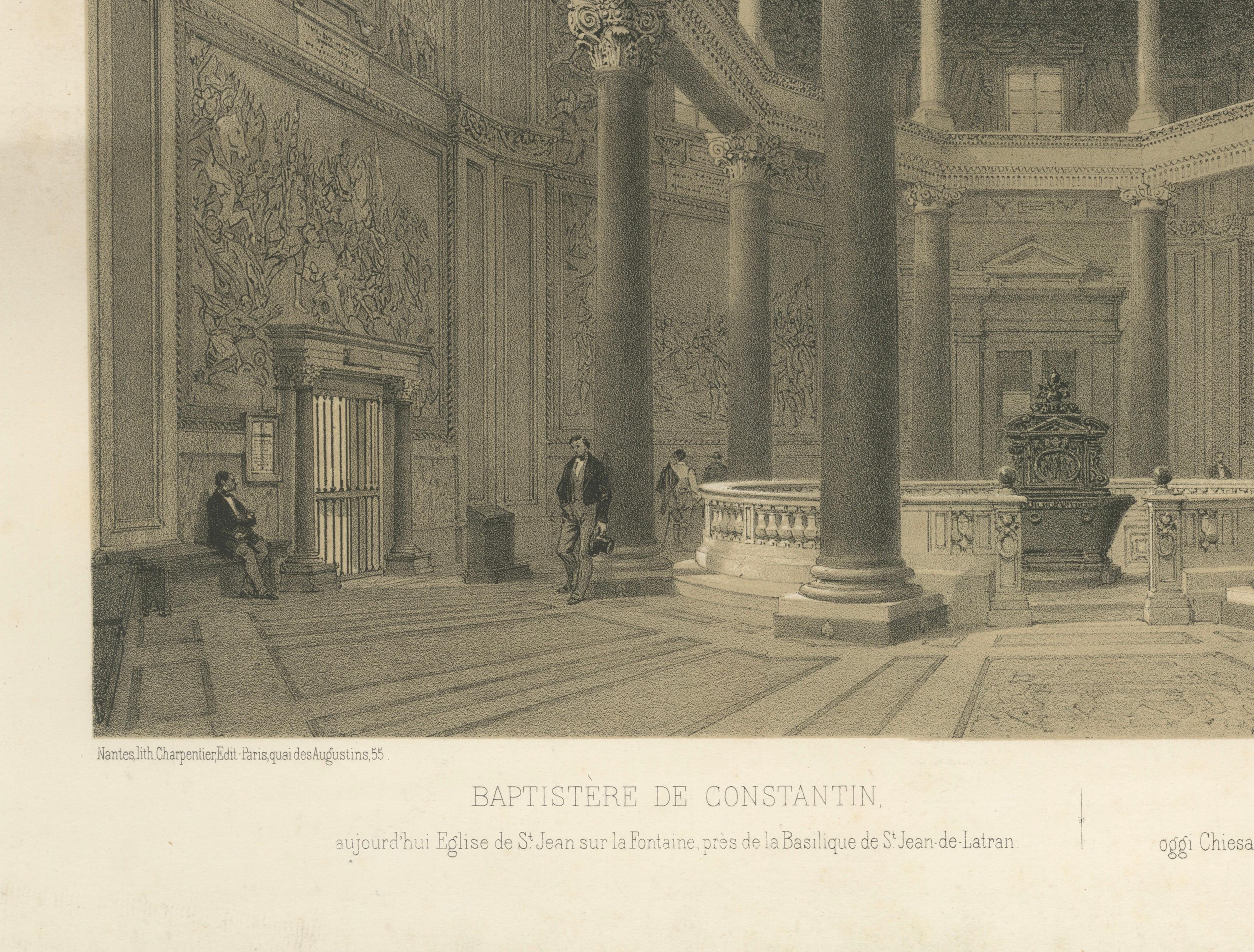 Baptistery of Constantine, Lateran, Rome – Benoist 1869 Lithograph