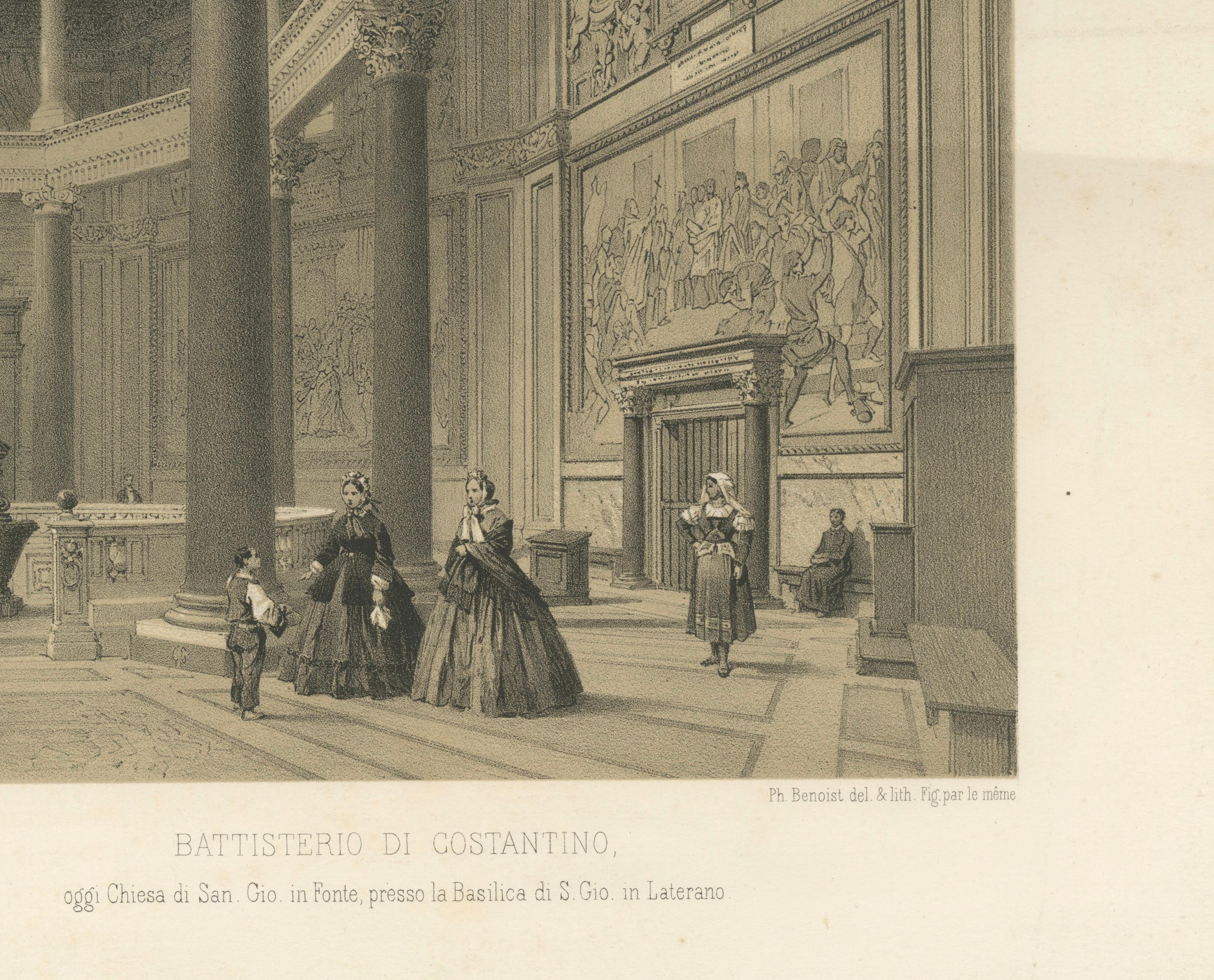 Baptistery of Constantine, Lateran, Rome – Benoist 1869 Lithograph