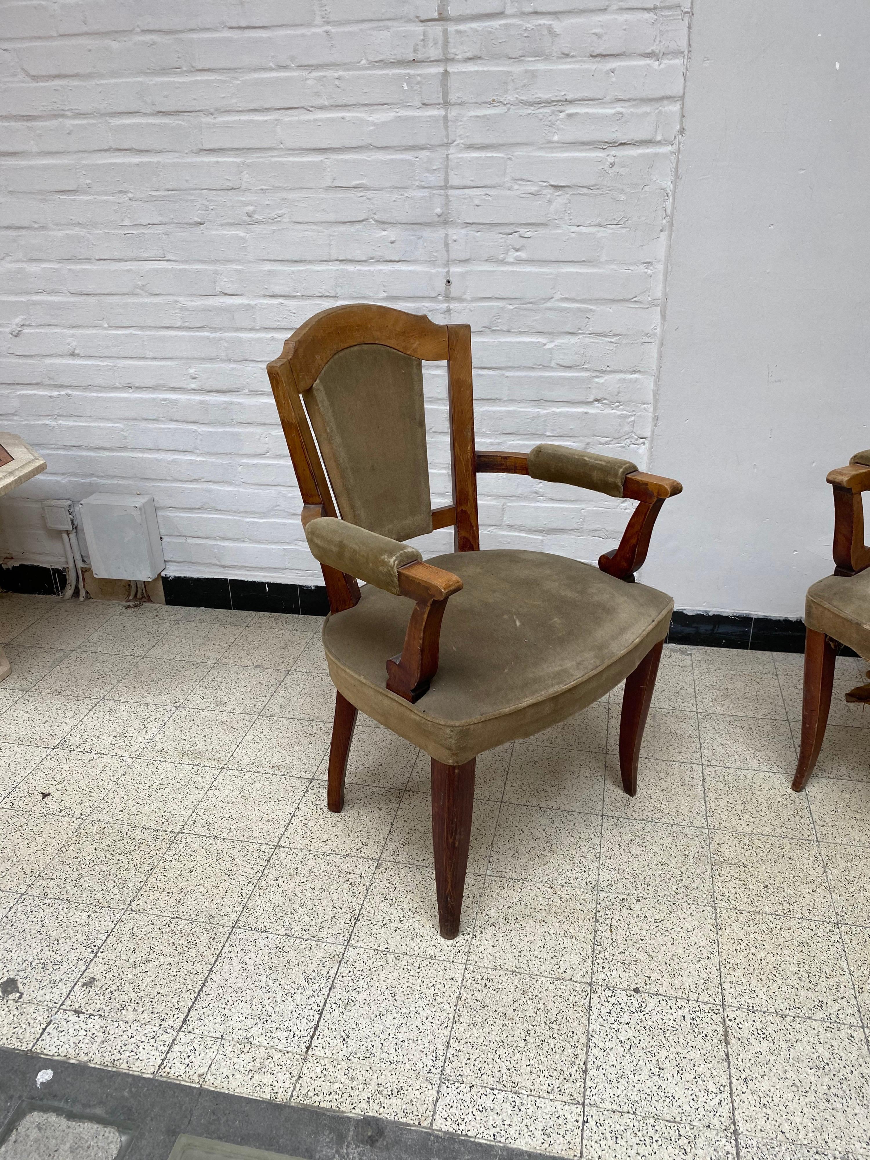 French Baptistin Spade, Two Art Deco Armchairs, circa 1930 / 1940 For Sale