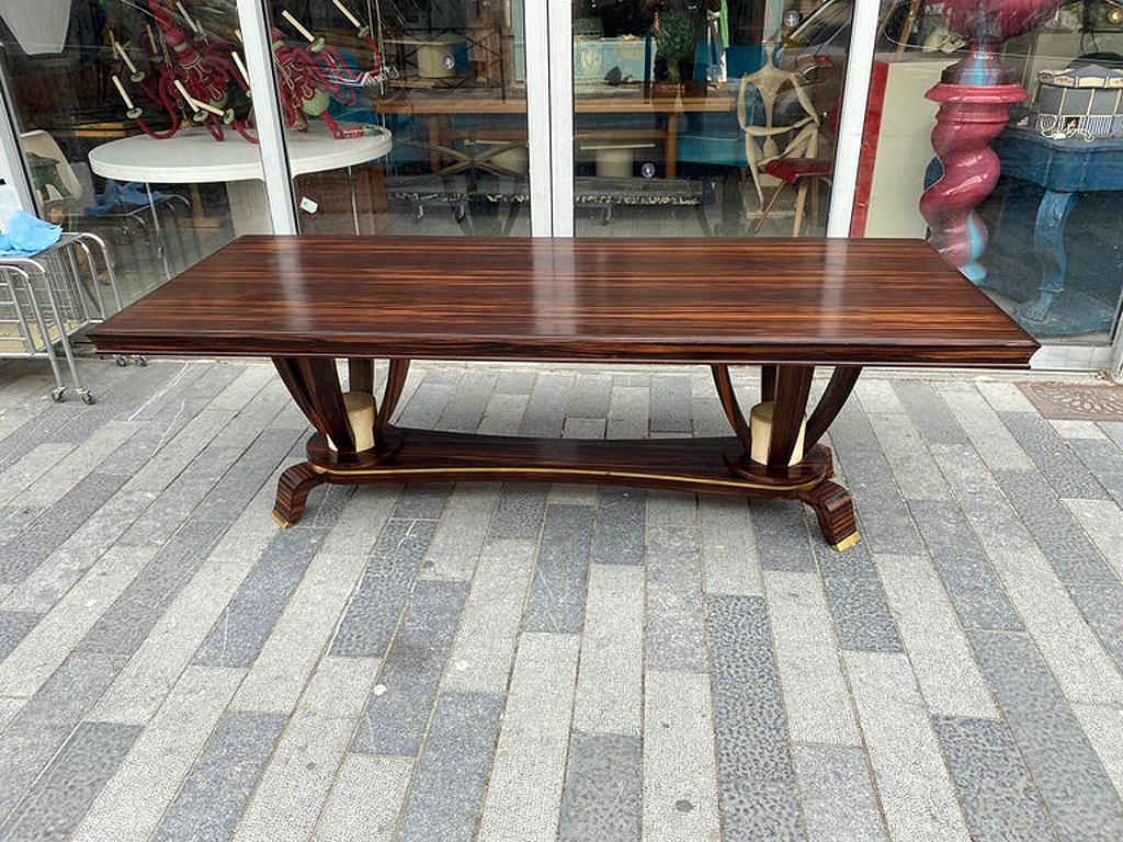 Baptistin Spade'1891-1969' Large Art Deco Table in walnut, Leather , Bronze In Good Condition For Sale In Mouscron, WHT