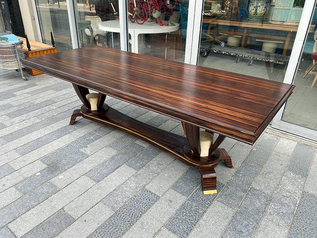 Mid-20th Century Baptistin Spade'1891-1969' Large Art Deco Table in walnut, Leather , Bronze For Sale