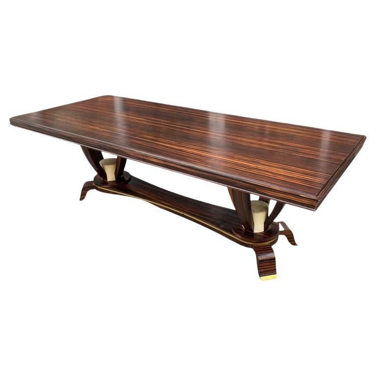 Baptistin Spade'1891-1969' Large Art Deco Table in walnut, Leather , Bronze For Sale