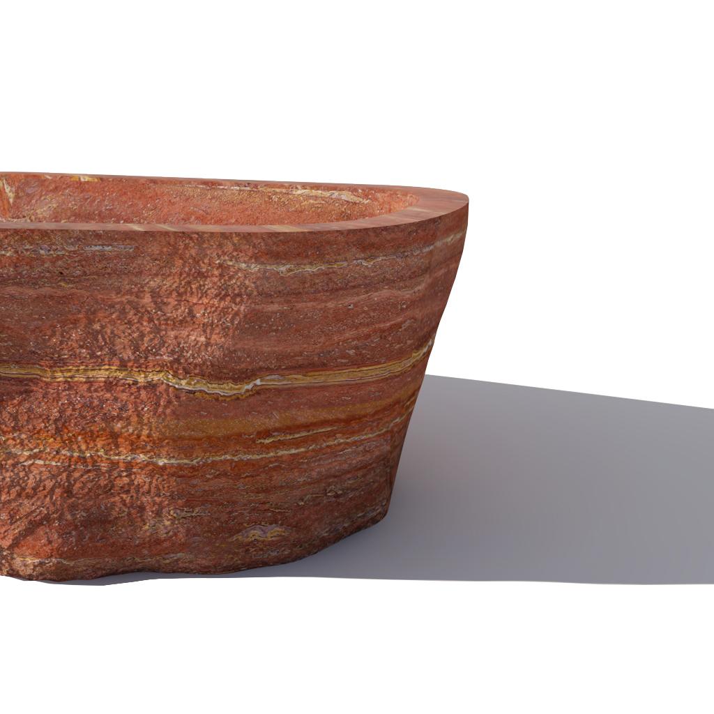 Baptiz Baignoire en travertin rouge par Andre Monnier
Pièce unique.
Dimensions : D 190 x L 110 x H 50 cm.
MATERIAL : Travertin rouge.

Disponible en marbre blanc, marbre noir et travertin rouge. Les prix peuvent varier. Veuillez nous