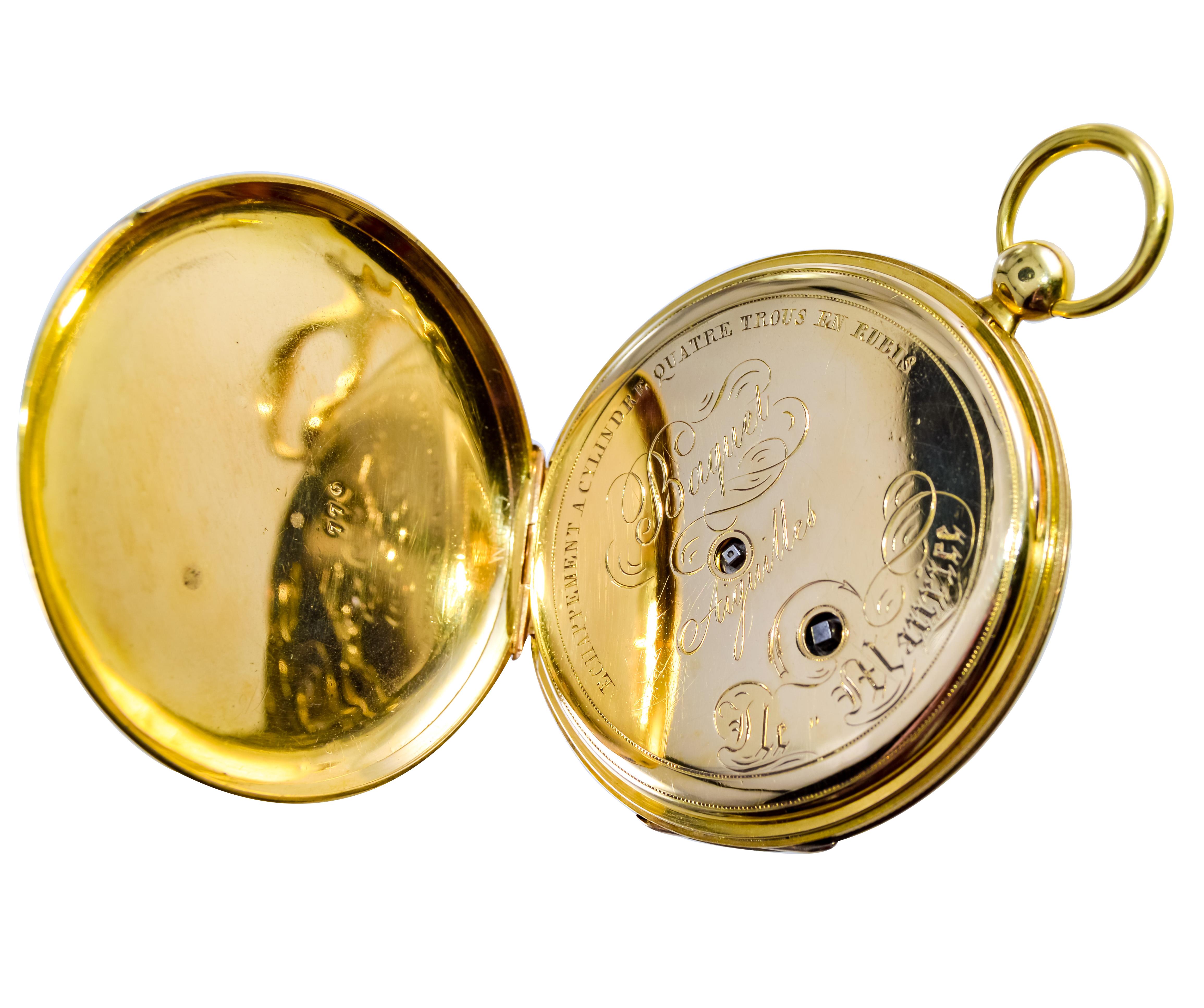 Baquet Yellow Gold Calendar Engine Turned Breguet Dial Pocket Watch For Sale 5