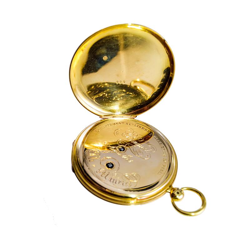Baquet Yellow Gold Calendar Engine Turned Breguet Dial Pocket Watch For Sale 6