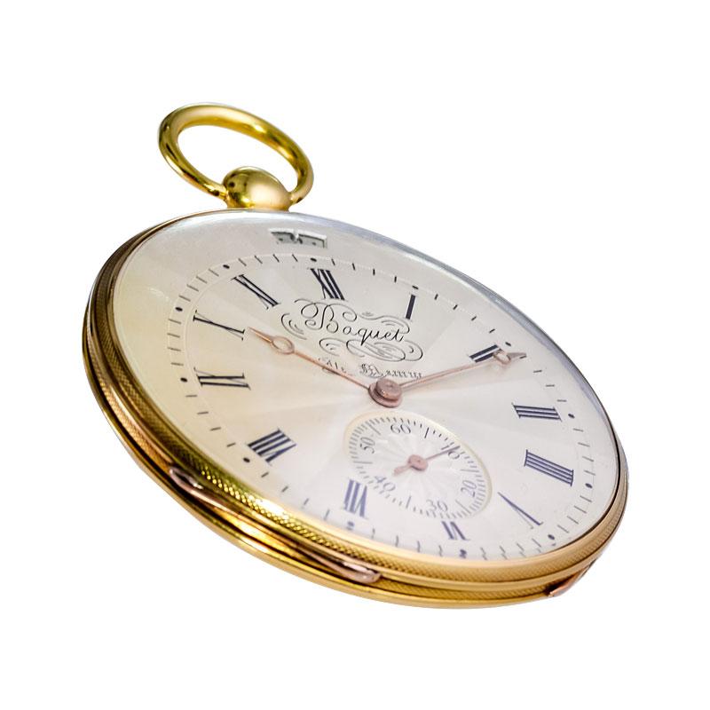 Women's or Men's Baquet Yellow Gold Calendar Engine Turned Breguet Dial Pocket Watch For Sale