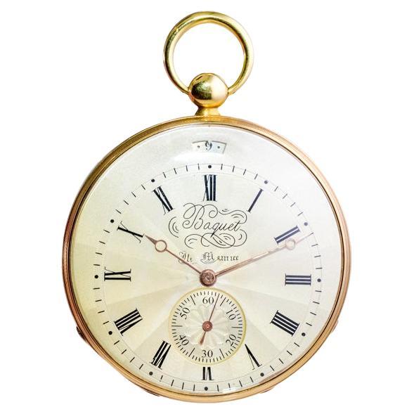 Baquet Yellow Gold Calendar Engine Turned Breguet Dial Pocket Watch For Sale