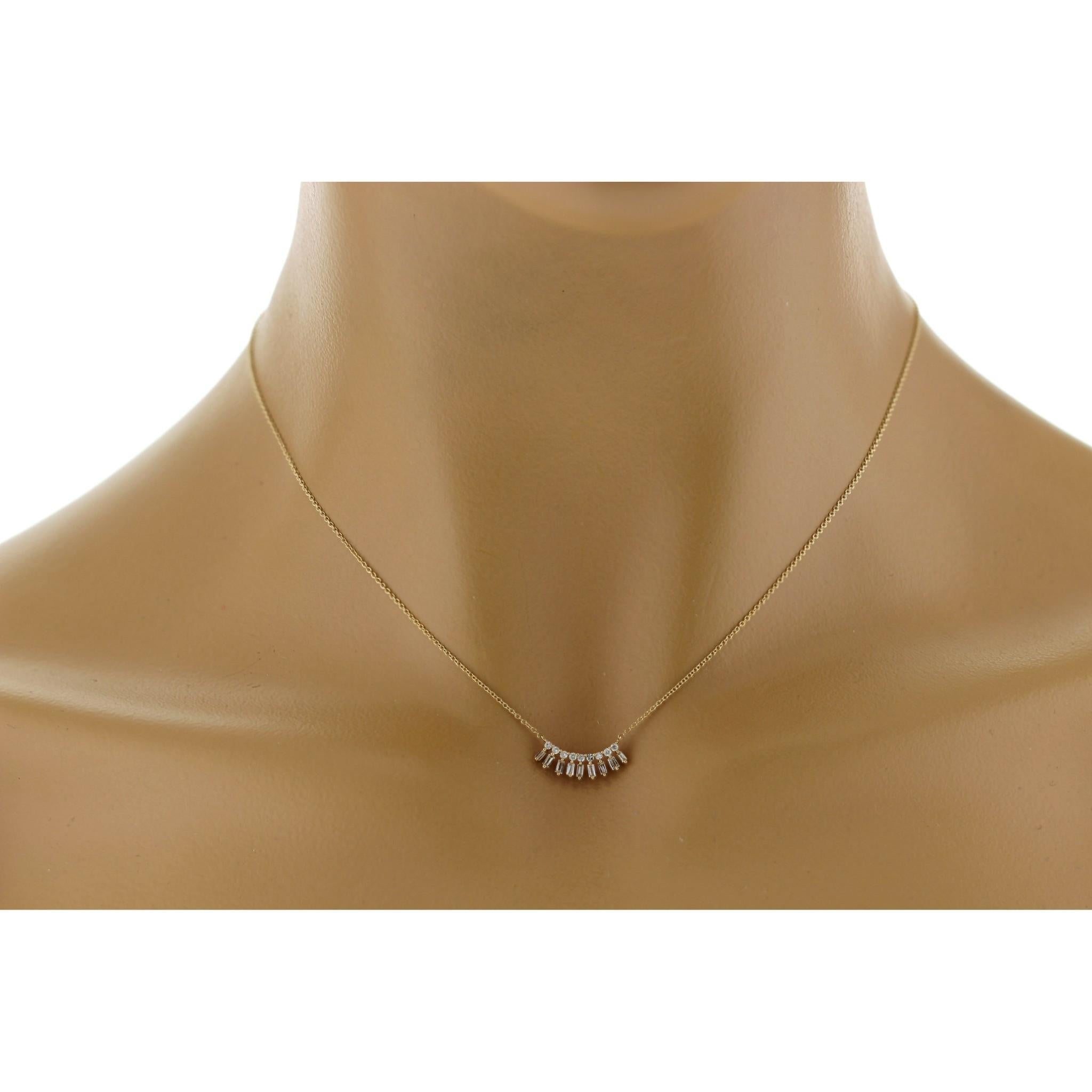 Taglio rotondo Bar 0.21 CT Baguette e diamanti rotondi in oro giallo 14K - Collana da 16
