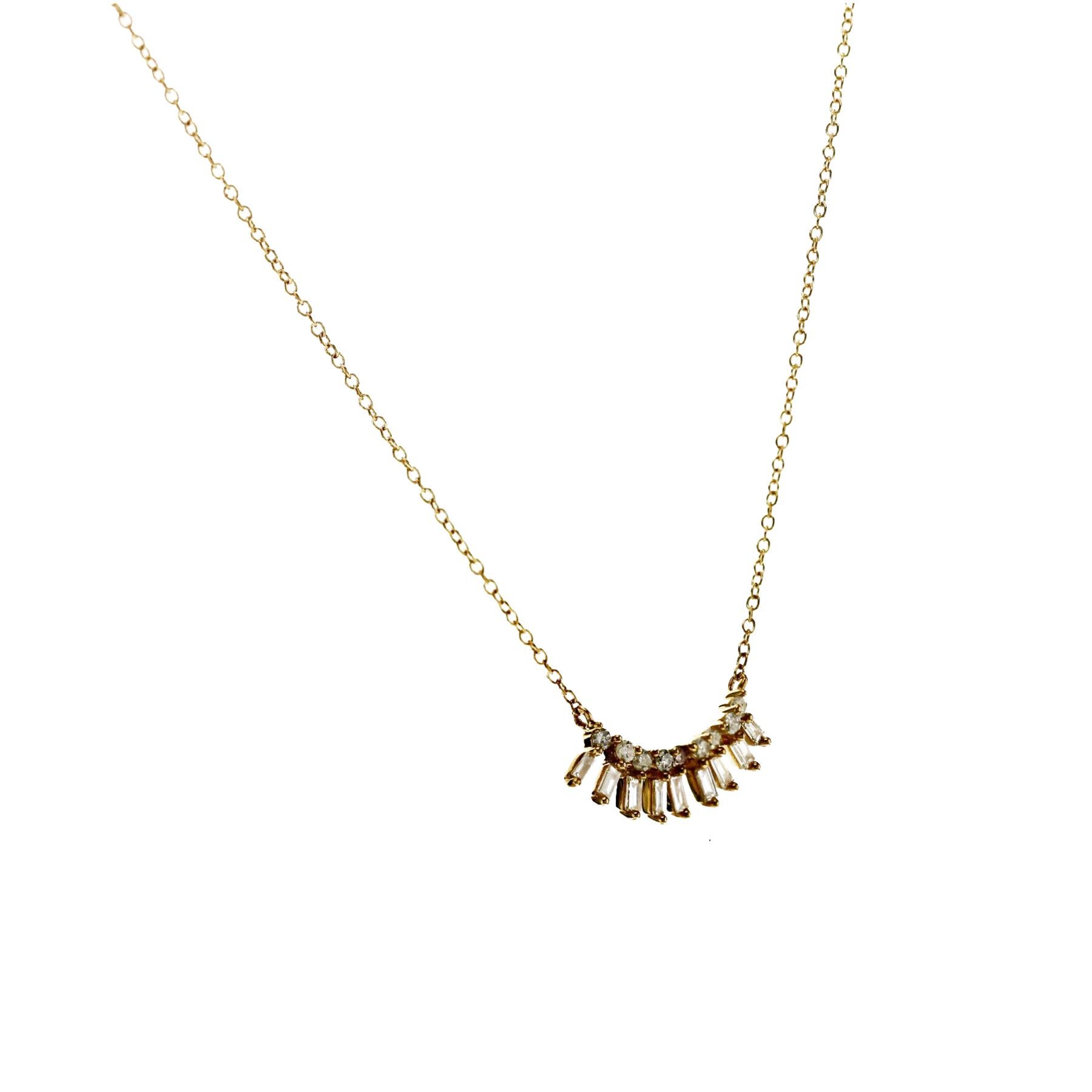 Bar 0.21 CT Baguette e diamanti rotondi in oro giallo 14K - Collana da 16