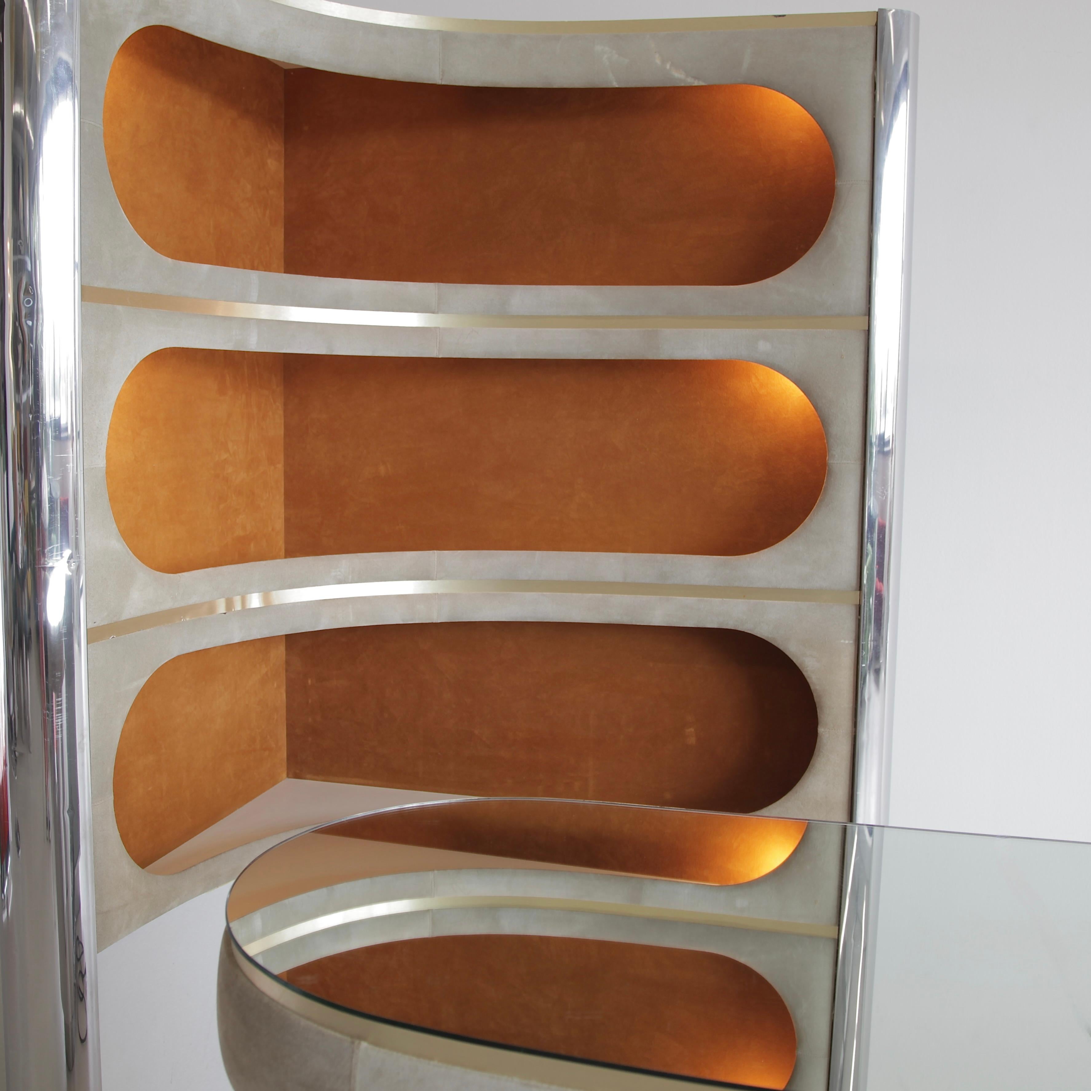 Bar and illuminated corner shelving designed by Willy Rizzo. Italy, early 1970's 1