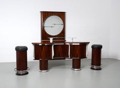 Bar- and Serving Cabinet and two Stools in Rosewood and Glass, Italy, 1960