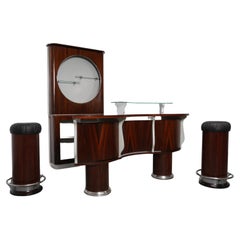 Bar- and Serving Cabinet and two Stools in Rosewood and Glass, Italy, 1960