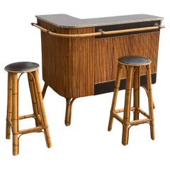 Antique Bar and two bamboo stools France, circa 1960