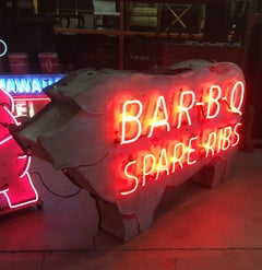 Bar - B - Q Neon Pig Sign with Original Paint