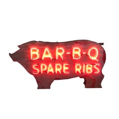 Bar - B - Q Neon Pig Sign with Original Paint