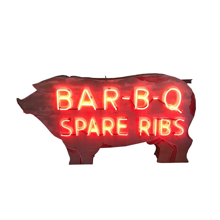 Bar - B - Q Neon Pig Sign with Original Paint For Sale at