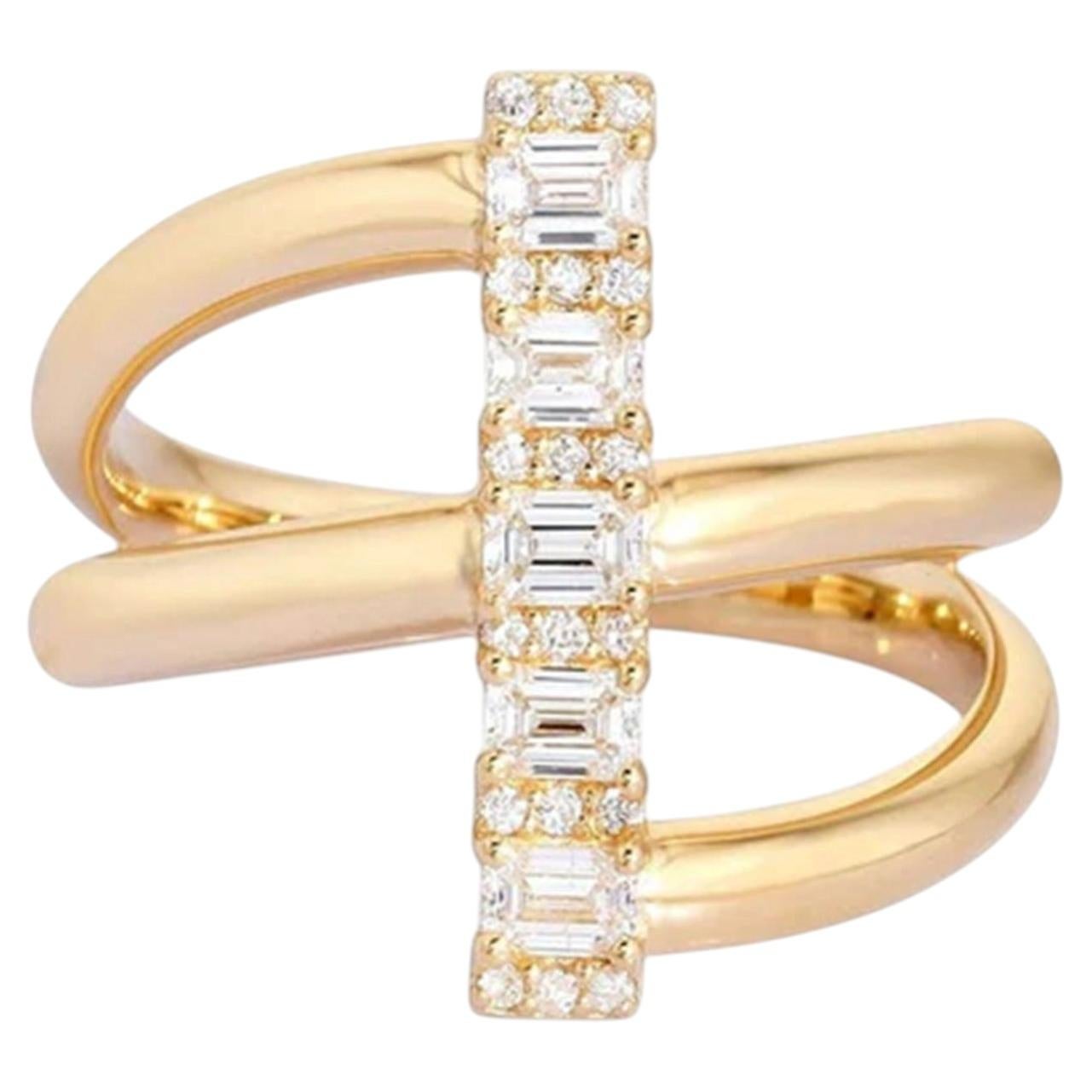 For Sale:  Bar Baguette Diamond 14K (or 18k upon request) Yellow Gold Statement Ring