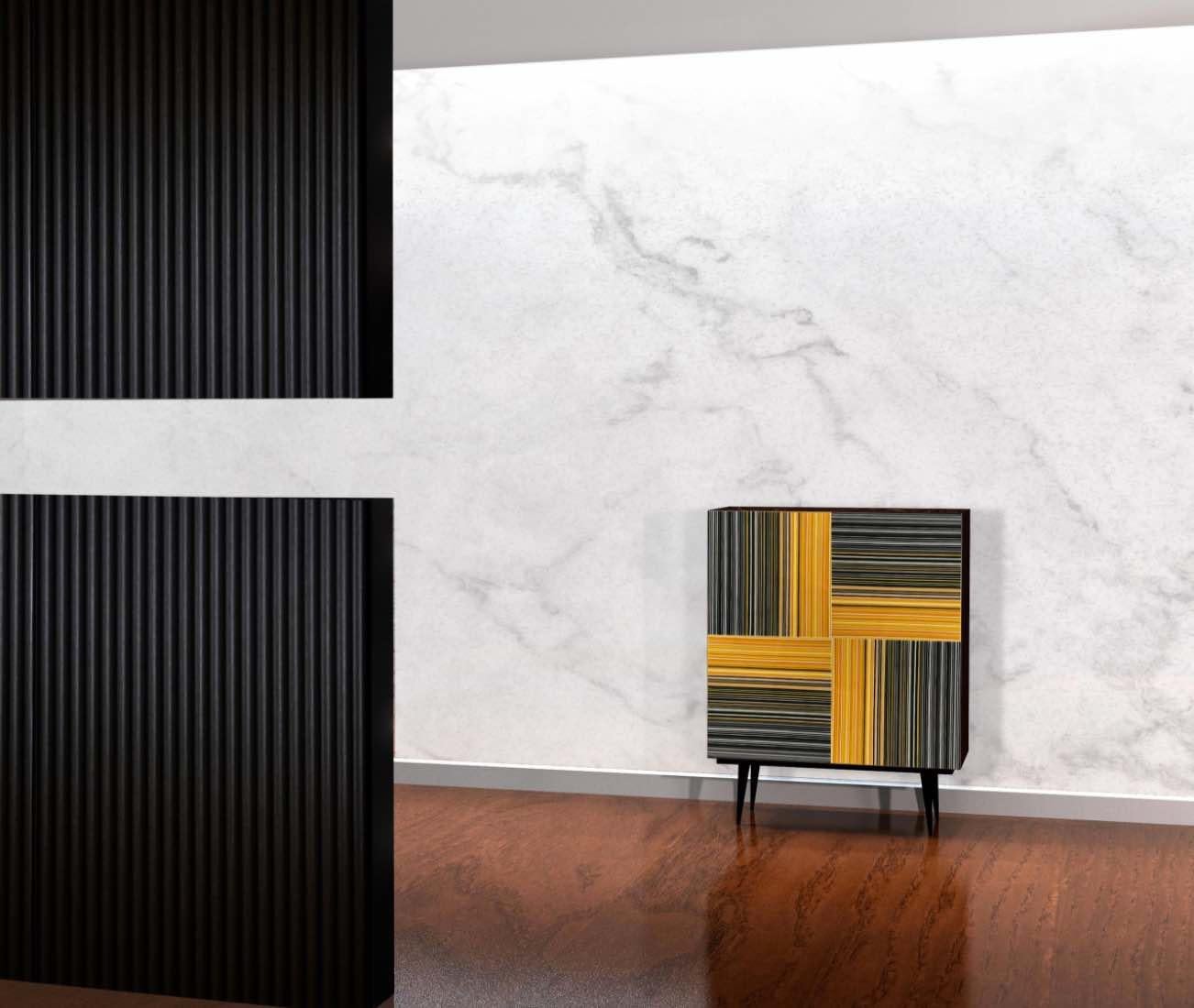 Bar Black and Yellow Details Multi-Color Barcode Glass Doors by Orfeo Quagliata For Sale 4