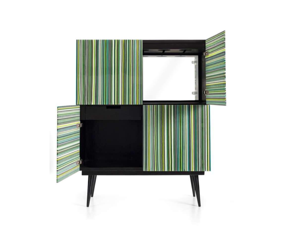 Lacquered Bar Black and Yellow Details Multi-Color Barcode Glass Doors by Orfeo Quagliata For Sale