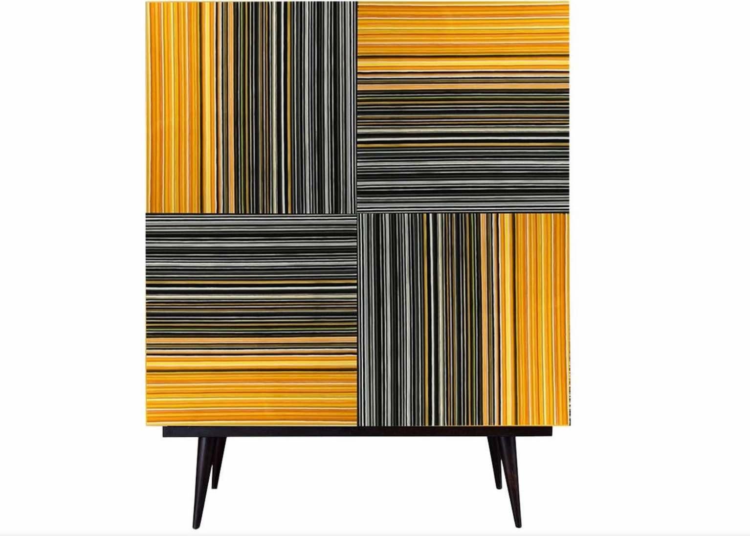 Bar Black and Yellow Details Multi-Color Barcode Glass Doors by Orfeo Quagliata For Sale 2