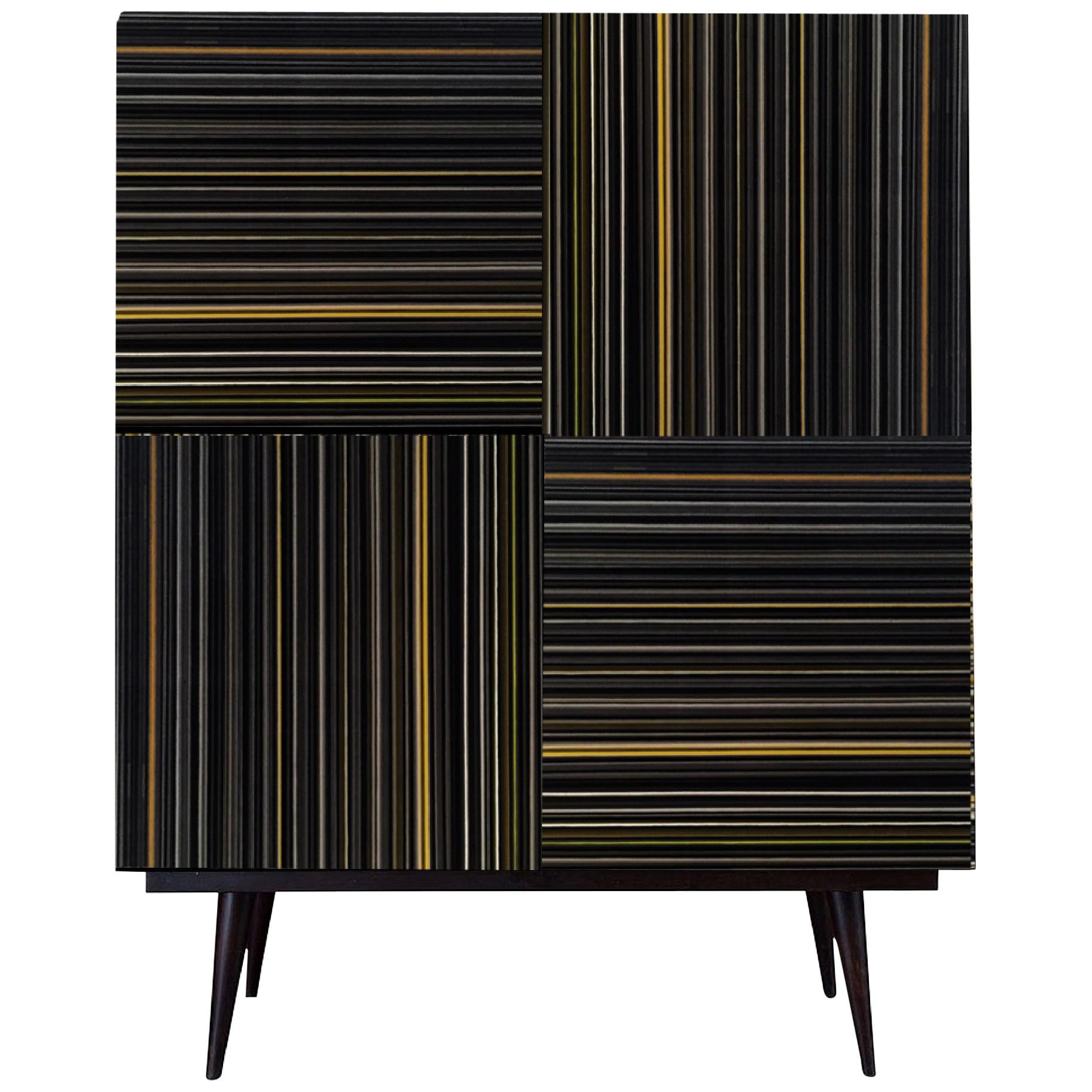 Bar Black and Yellow Details Multi-Color Barcode  Glass Doors by Orfeo Quagliata For Sale