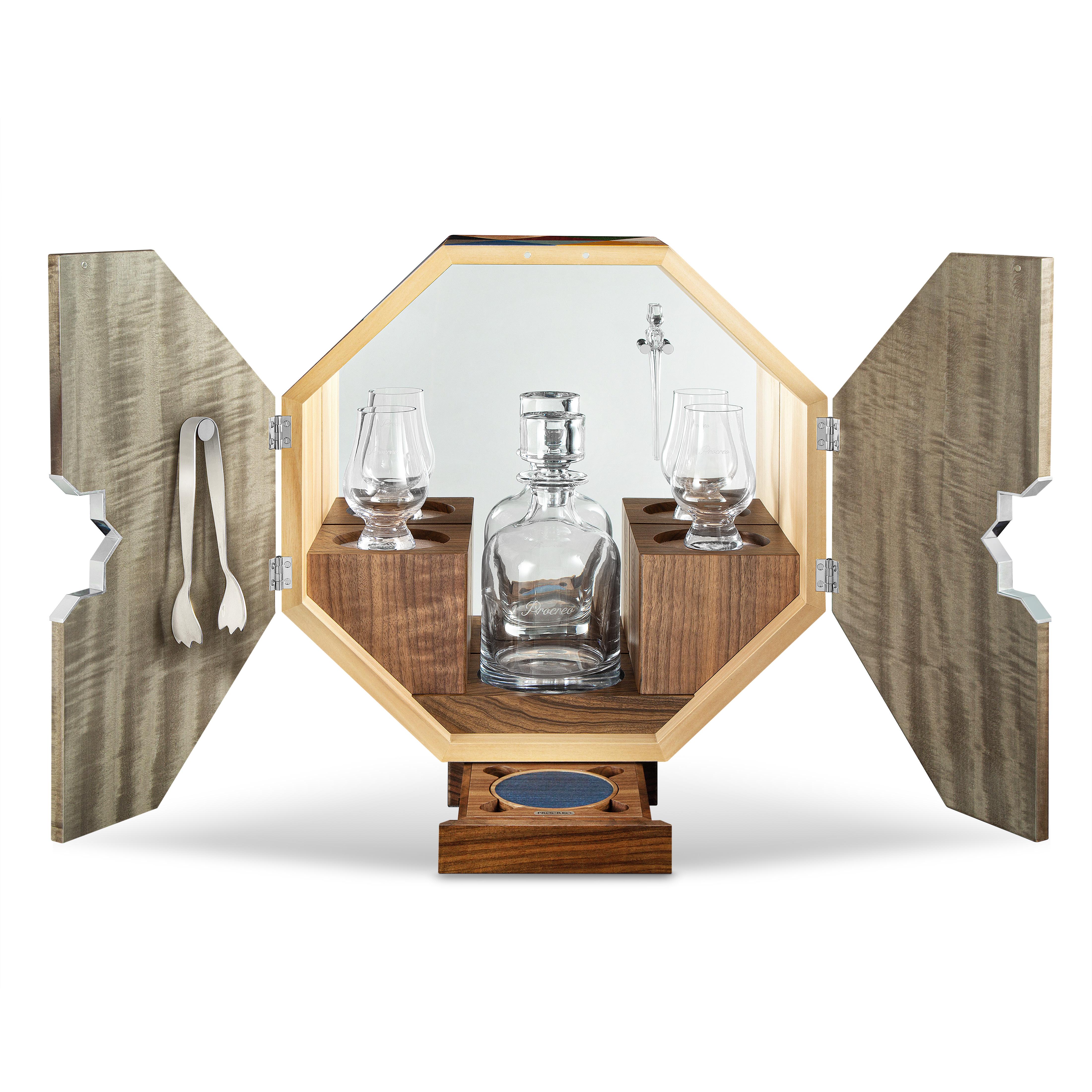 Modern Bar Box Cabinet with exotic hand-laid marquetry in gloss lacquer For Sale