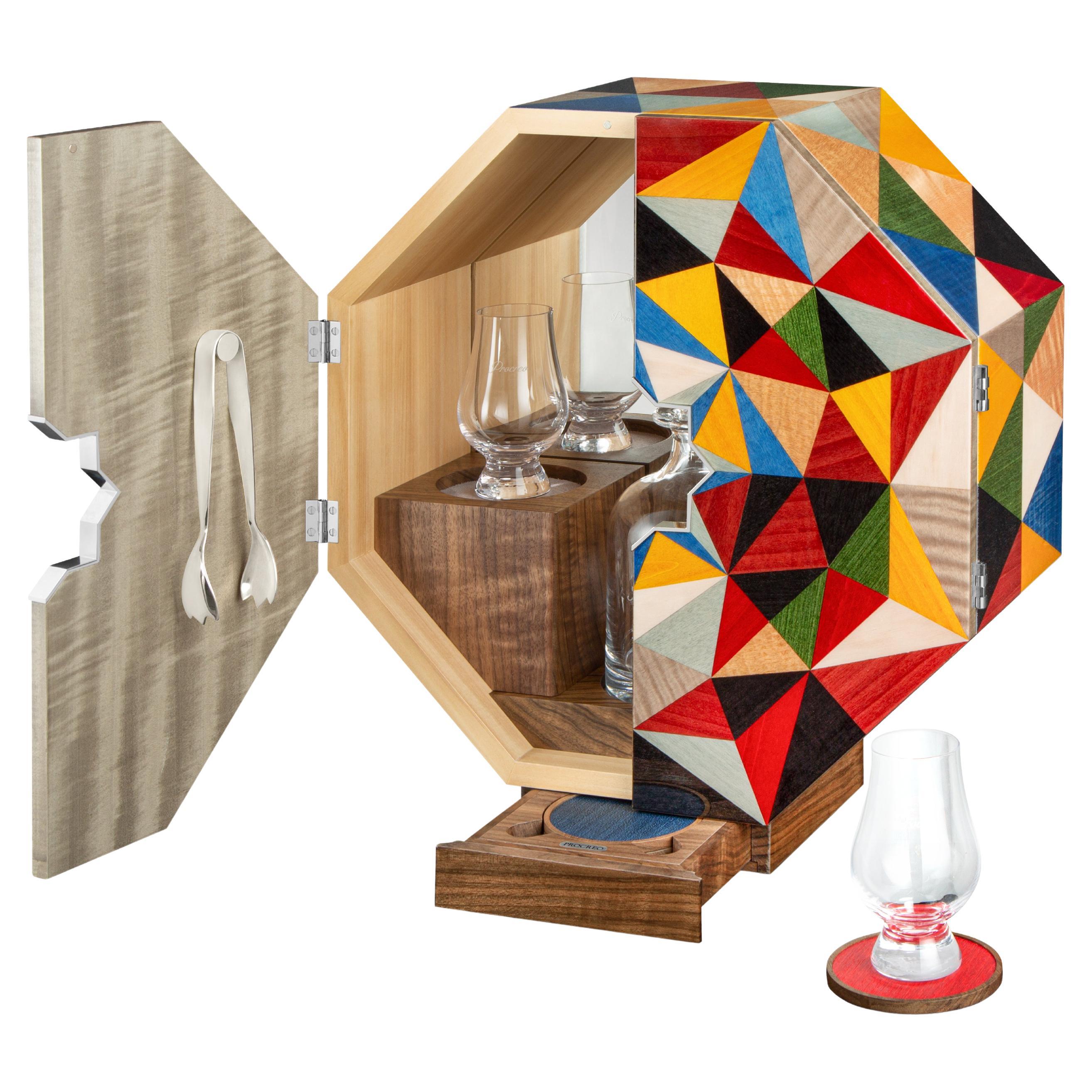Bar Box Cabinet with exotic hand-laid marquetry in gloss lacquer For Sale