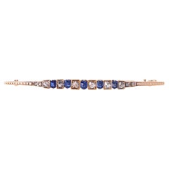  Bar brooch with 5 sapphires and 10 diamond roses total approx. 0.4 ct,