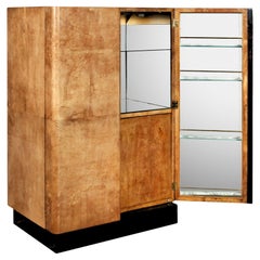 Bar Cabinet by Aldo Tura, Parchment, Lacquer, Mirrored, Italy circa 1970