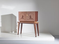 Bar Cabinet by Fontana Arte with Pink Etched Mirror Glass and Walnut Structure