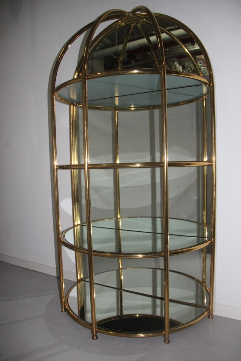 Bar Cabinet Convex Wall Solid Brass Pipes Mirrored Glass, Made in Italy, 1970 For Sale 6