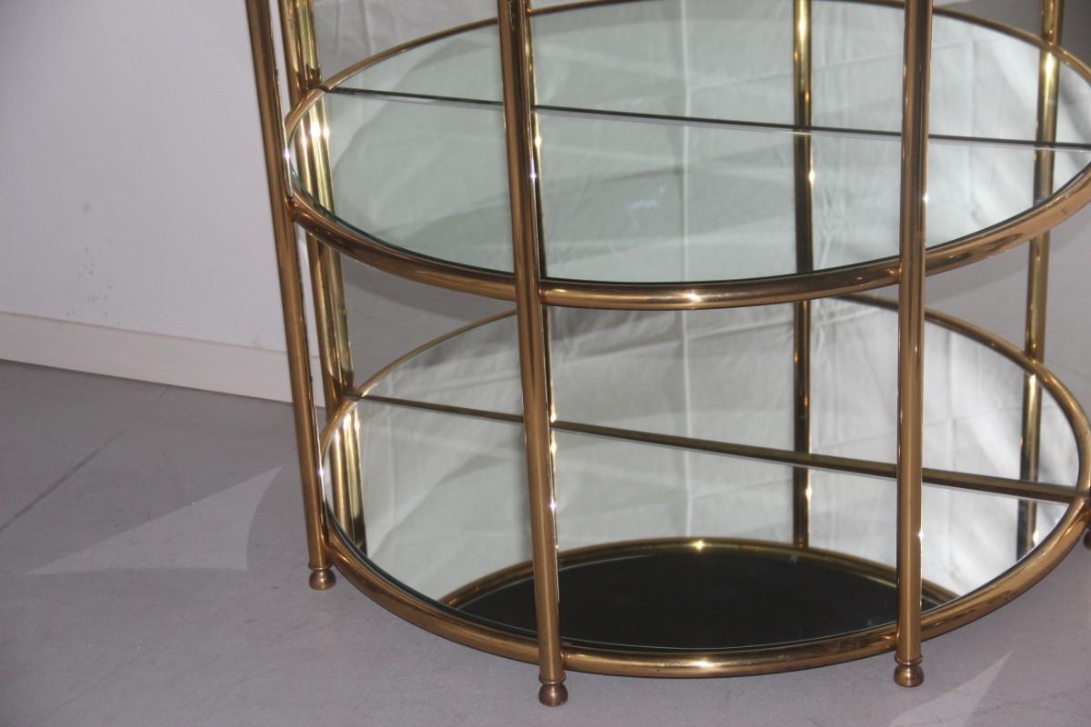 Mid-Century Modern Bar Cabinet Convex Wall Solid Brass Pipes Mirrored Glass, Made in Italy, 1970 For Sale