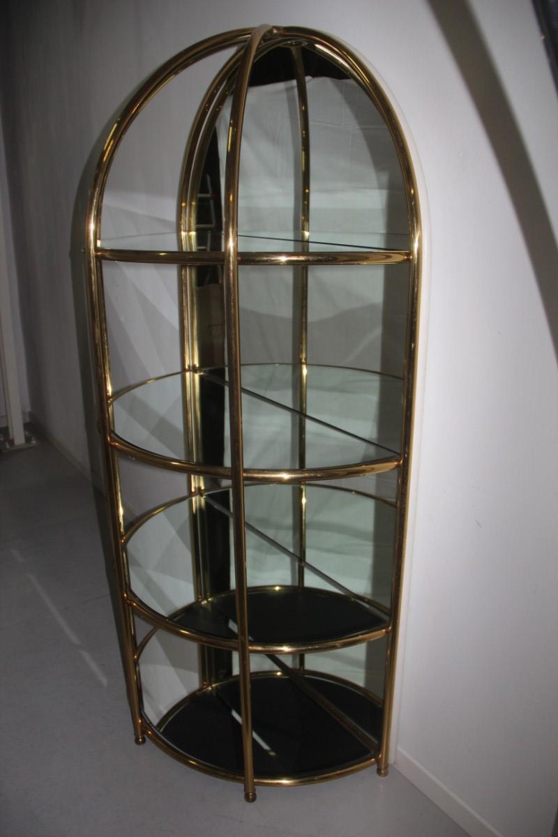 Bar Cabinet Convex Wall Solid Brass Pipes Mirrored Glass, Made in Italy, 1970 For Sale 1