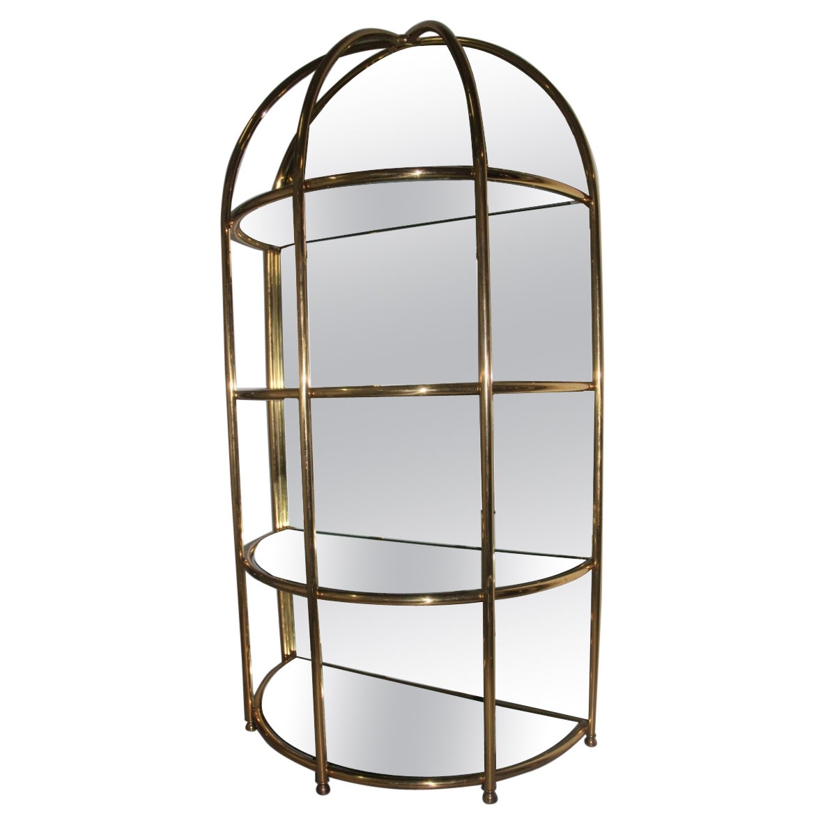 Mueble Bar Pared Convexa Tubos Latón Macizo Vidrio Espejado, Made in Italy, 1970