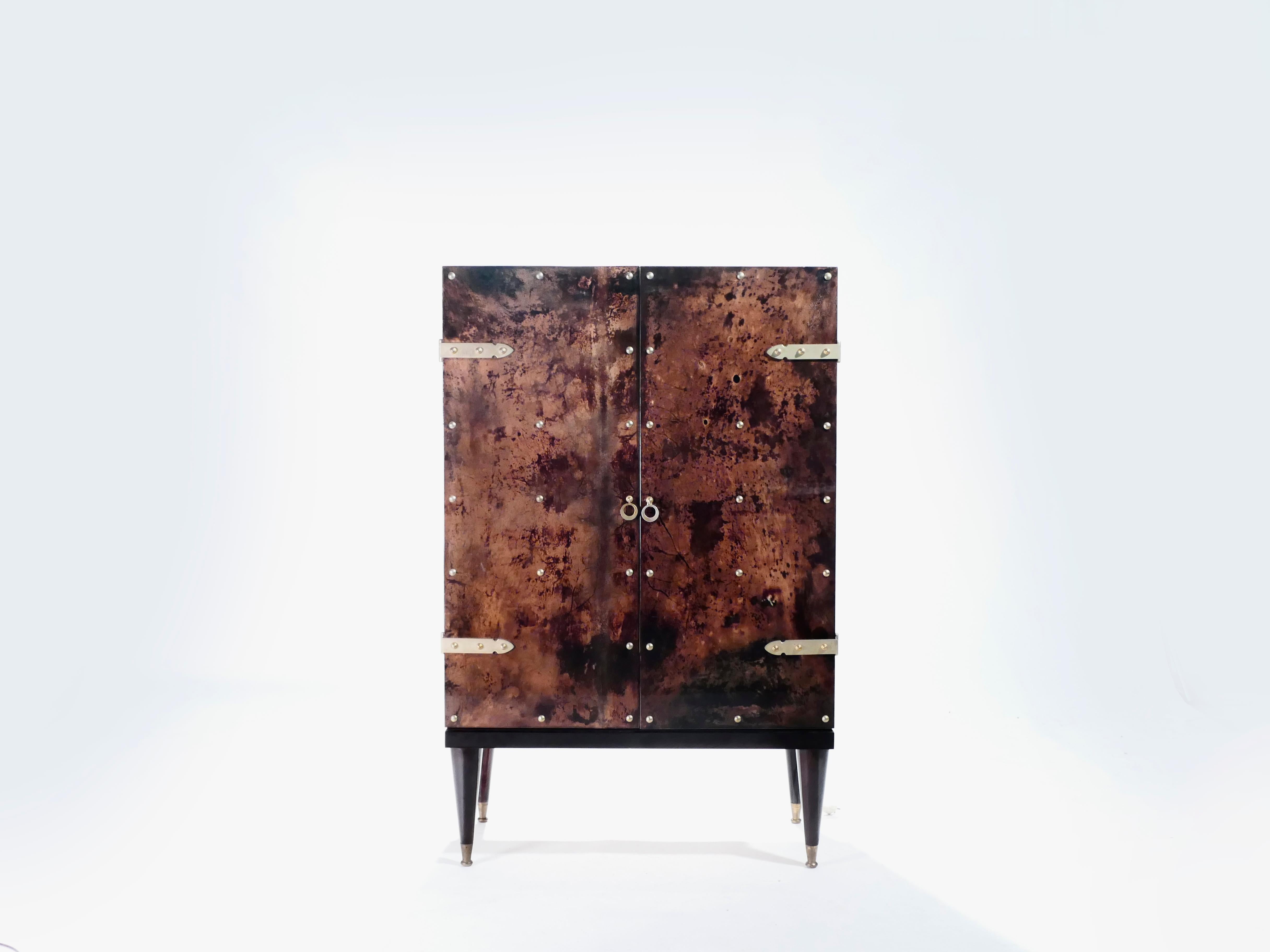 Mid-Century Modern Bar Cabinet in Goatskin Parchment by Aldo Tura, 1960s